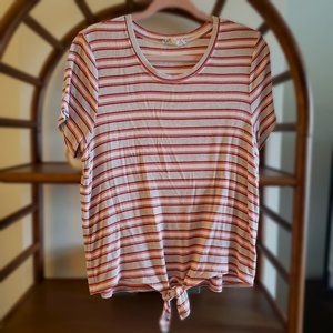 Pink Striped Tied-Hem T-Shirt